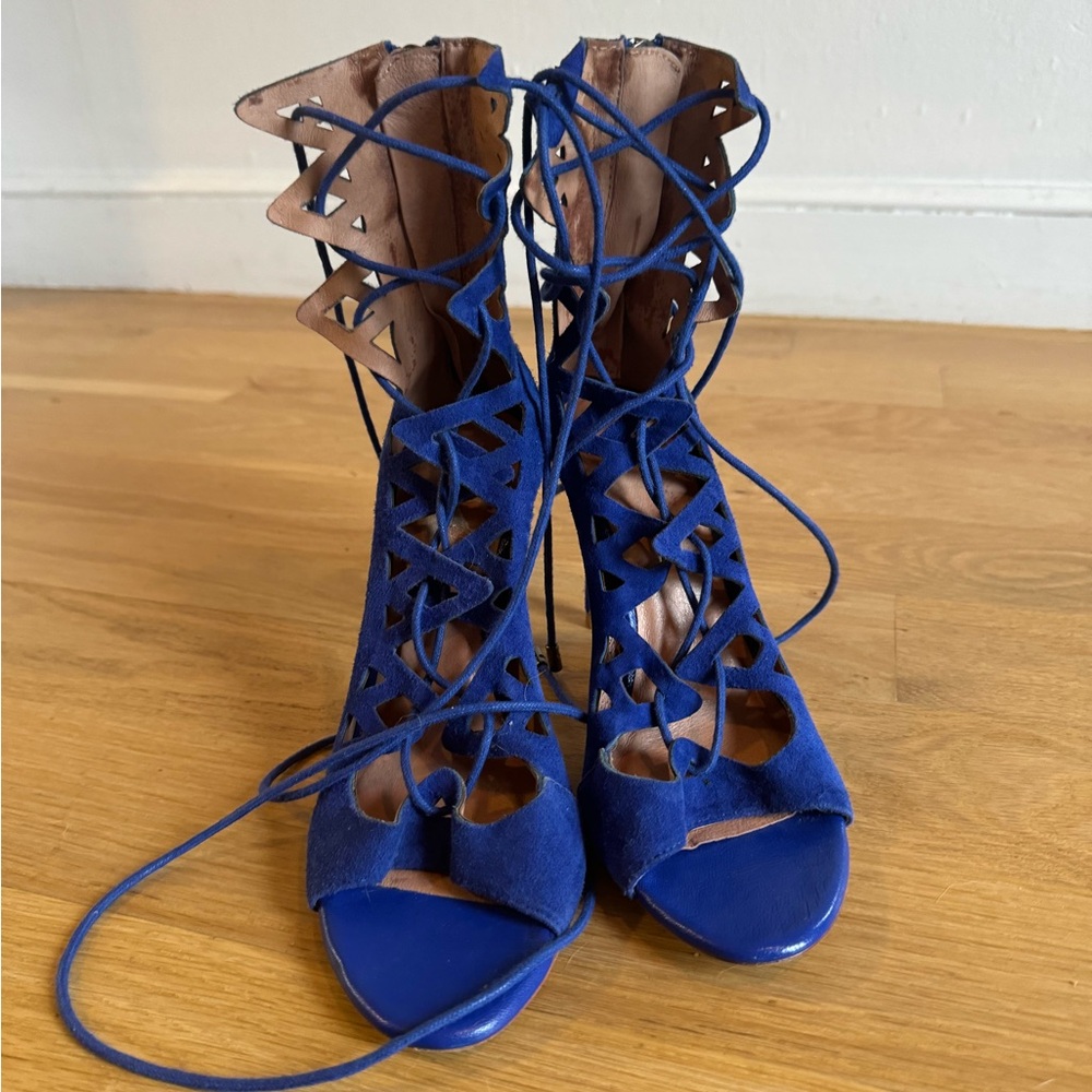 Joie Blue Cage Gladiator Cutout Lace Up High Heel Sandals Size 37.5